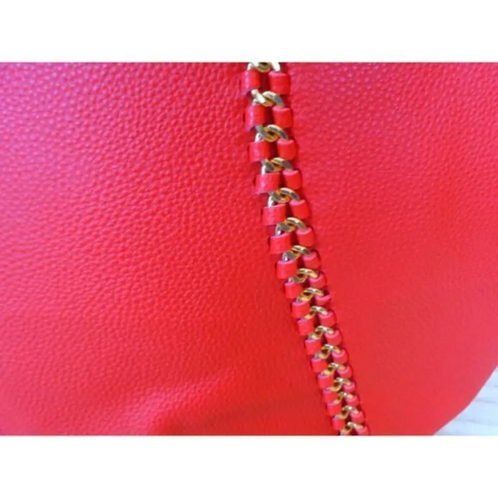 Badgley Mischka Large Tote‎ Shoulder Bag Chain Accents Red Pebbled Vegan Leather